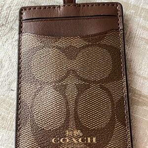 COACH Signature PVC Lanyard ID Khaki Saddle